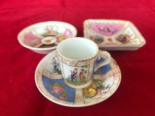 Good Antique Dresden Porcelain Hand Painted Cup & Saucer And Trinket Dishes.