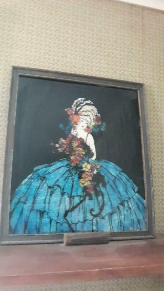 Antique Framed Reverse Painting On Glass With Foil Victorian Woman