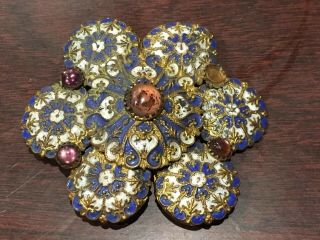 Antique Victorian Brass Belt Buckle Enamel And Cabochons