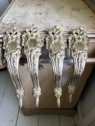 4 Antique Ornate French Gold Gilt Metal Curtain Drapery Hold Tie Backs