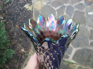 Northwood Diamond Point Antique Carnival Glass Vase Iridescent Art Amethyst