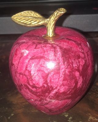 Vintage Italian Alabaster Stone Fruit Apple Brass Stem