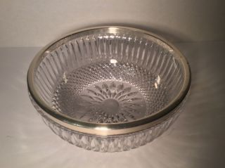 Serving Bowl Heavy Cut Crystal With Silver - Plated Rim 8.  5 Inches Wide Vintage