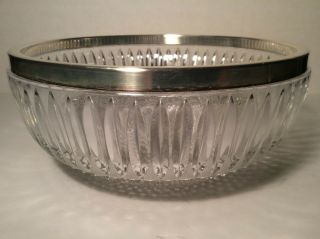 Serving Bowl Heavy Cut Crystal with Silver - Plated Rim 8.  5 Inches Wide Vintage 5