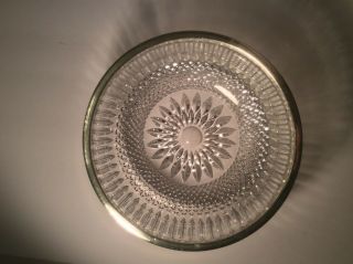 Serving Bowl Heavy Cut Crystal with Silver - Plated Rim 8.  5 Inches Wide Vintage 6
