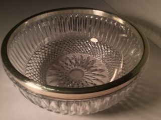 Serving Bowl Heavy Cut Crystal with Silver - Plated Rim 8.  5 Inches Wide Vintage 8