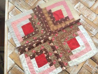 Back In Time Textiles Antique 1870 " Log Cabin " Cutter Quilt Piece