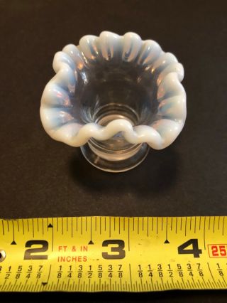 Antique White Opalescent Glass Toothpick Holder,  Ruffled Edge.