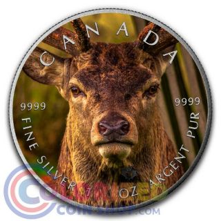 2016 Canada $5 Maple 1 Oz Silver Deer Colorized Antique Coin