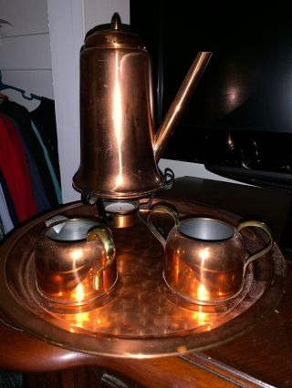 Vintage Coppercraft Guild Copper Turkish Coffee Pot Offset Pour Set
