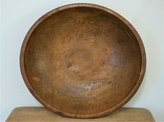 Antique 19th C Pa Wooden Turned Dough Bowl Hand Rimmed Top Patina 11 " Prim