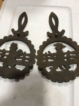 Cast Iron Man & Woman Wall Decor Or Pot Holders,  Rustic, 4