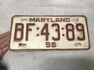 Vintage Antique 1956 56 Maryland License Plate Bf:43:89