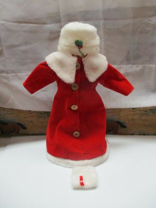 Vintage Doll Clothes Winter Christmas Style - Red Suede And White Doll Dress