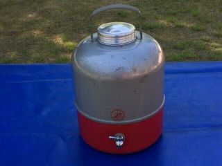 Vintage Antique Red Icy Hot Porcelain Camping Picnic Water Cooler Thermos Jug