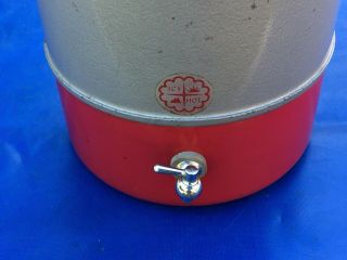 Vintage Antique Red Icy Hot Porcelain Camping Picnic Water Cooler Thermos Jug 2