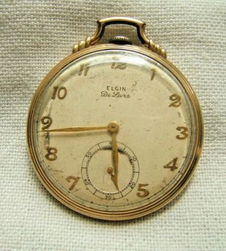 10k Gold Filled Pocket Watch Elgin Deluxe Size 12