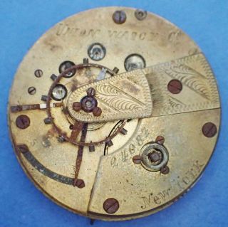 Antique Union Watch Co.  18s Key Wind Swiss Pocket Watch Movement 4 Parts