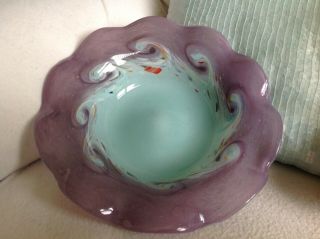 Vintage Vasart Paisley Shawl Art Glass Bowl Perth Monart B038 Waves Antique