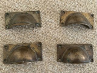 4 X Antique Drawer Pull Cup Handle Brass Victorian Reclaimed Vintage