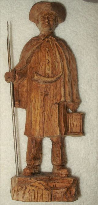 Vintage Artist Rj Wood Carved Man W Spear Colonial Paul Revere Revolutionary