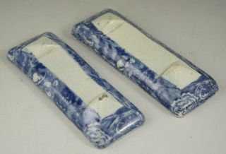 Antique Pottery Pearlware Blue Transfer Ridgway Eastern Port Knife Rests 1815
