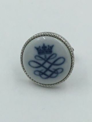 Vintage Denmark Royal Copenhagen Blue Porcelain Crown Mens Cufflinks 3