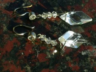 Antique Victorian Silver Tone Rock Crystal Drop Dangle Earrings