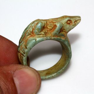 Intact - Egyptian Glaze Ring With Crocodile On The Top Ca 100 Bc - Ad