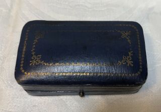 A.  E.  Archer Ontario Antique Navy Gold Tooled Leather Earring Box