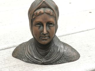 Antique Art Deco Nun Bust Bronze Cast Metal 1920s Religious Statue