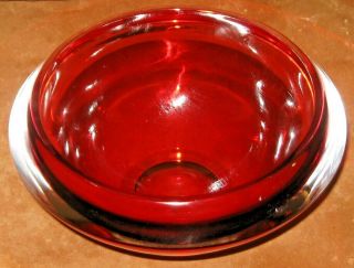 Vintage Mid Century Modern Waterford Crystal Ruby Red Glass Round Bowl 8 1/2 "
