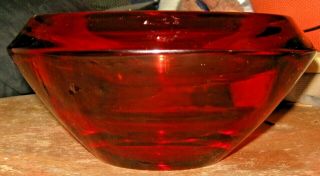 VINTAGE MID CENTURY MODERN WATERFORD CRYSTAL RUBY RED GLASS ROUND BOWL 8 1/2 