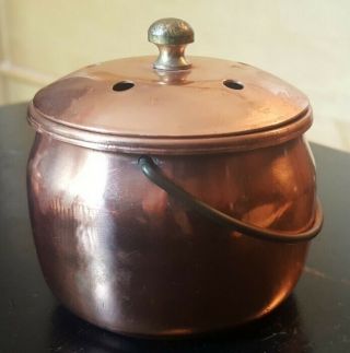 Small Vintage Copper Pot With Handle And Lid 3 Inches Diameter 3 Inches Tall