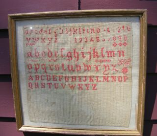 Antique 19th Century Alphabet & Numbers Sampler Framed