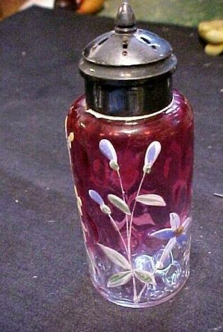 Antique Rubina W/ Enameled Flowers Sugar Or Salt Shaker
