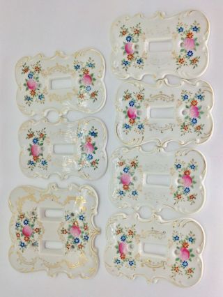 7 Vintage Japan Porcelain Light Switch Plates Covers Hand Painted Floral Gold