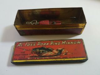 Al Foss Old Fishing Lure In Tin Box R&w Nr