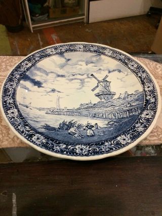 Antique Vintage Large Royal Boch Delft Blue Charger Plate Holland Size 15 1/2”