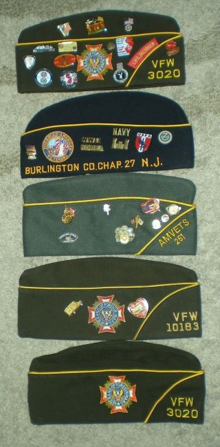 Vintage Vfw Veterans Of Foreign Wars Hat & Pins Jersey Post Sz 6 7/8 7 3/8