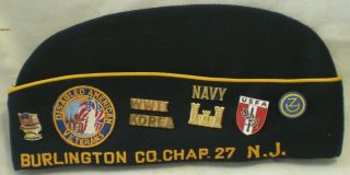 Vintage VFW Veterans Of Foreign Wars Hat & Pins Jersey Post Sz 6 7/8 7 3/8 4