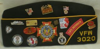 Vintage VFW Veterans Of Foreign Wars Hat & Pins Jersey Post Sz 6 7/8 7 3/8 5
