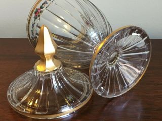 Antique 1920 ' s Glass Candy Dish Pedestal with Lid Gilded and hand Painted 3