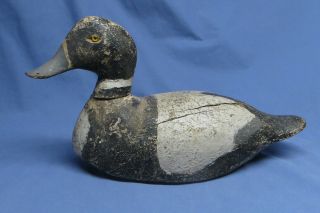 Primitive Antique Hand - Carved & Painted Duck Decoy Weighted W/glass Eyes