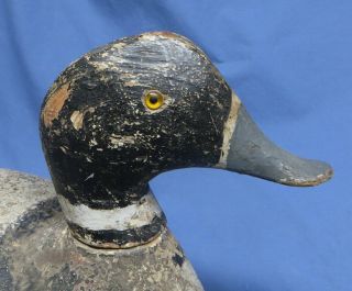 Primitive Antique Hand - Carved & Painted Duck Decoy Weighted w/Glass Eyes 3