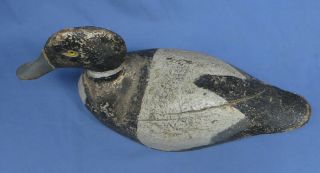 Primitive Antique Hand - Carved & Painted Duck Decoy Weighted w/Glass Eyes 5
