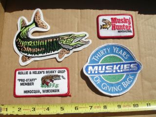 Vintage Cloth Embroidered Muskie Fisherman Patches