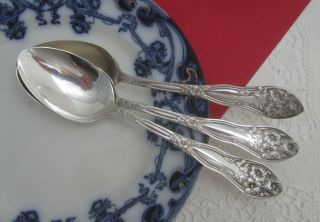 Set Of 3 Antique 1913 Fairfield Plate One Pattern Oval Soup Spoons Floral
