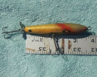 Vintage Smithwick Fishing Lure Devels Horse Pa 3 1/2 Wood Body Green & Gold
