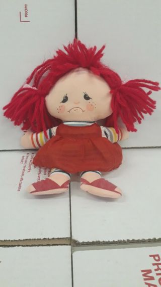 Vintage Dan Dee Imports Happy Sad Rag Doll Red Yarn Hair Two Face Cloth Dolly
